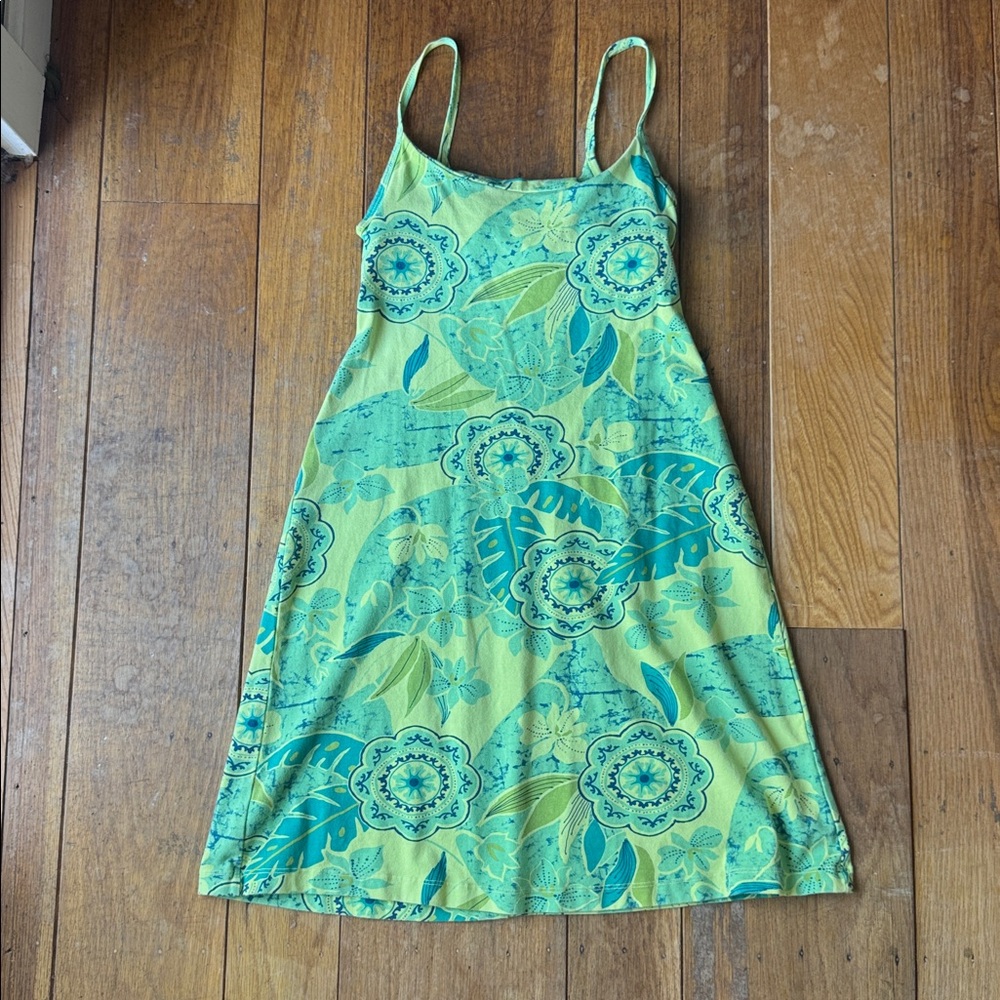 Vintage San Francisco City Lights Cotton Floral Green and Blue Sundres, Y2K